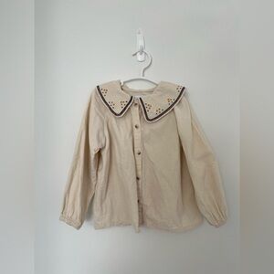 Zara daisy embroidered corduroy button down blouse 100% cotton